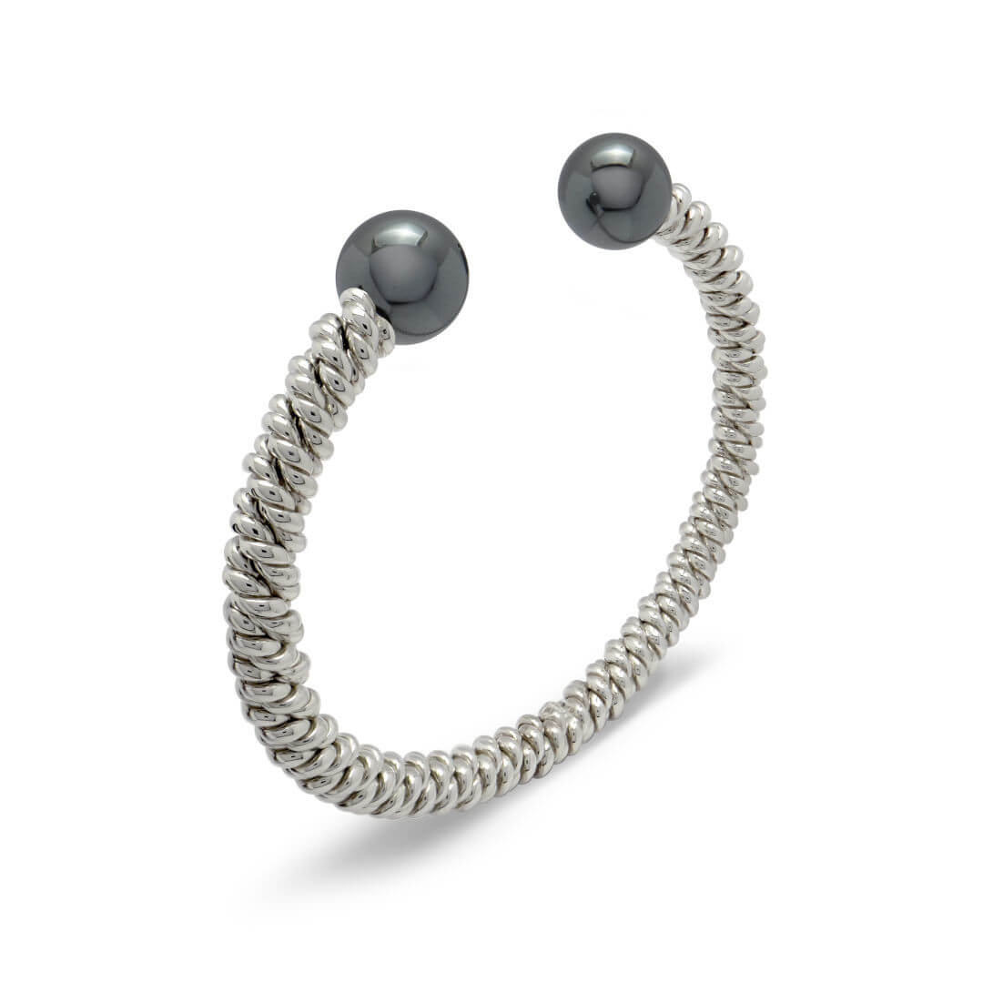 Sterling silver hematite torsione bangle