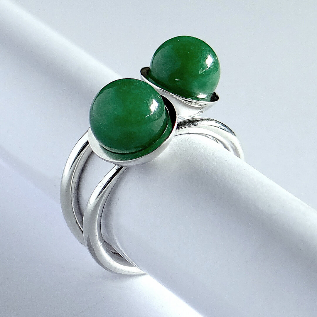 Sterling silver green jade cup rings
