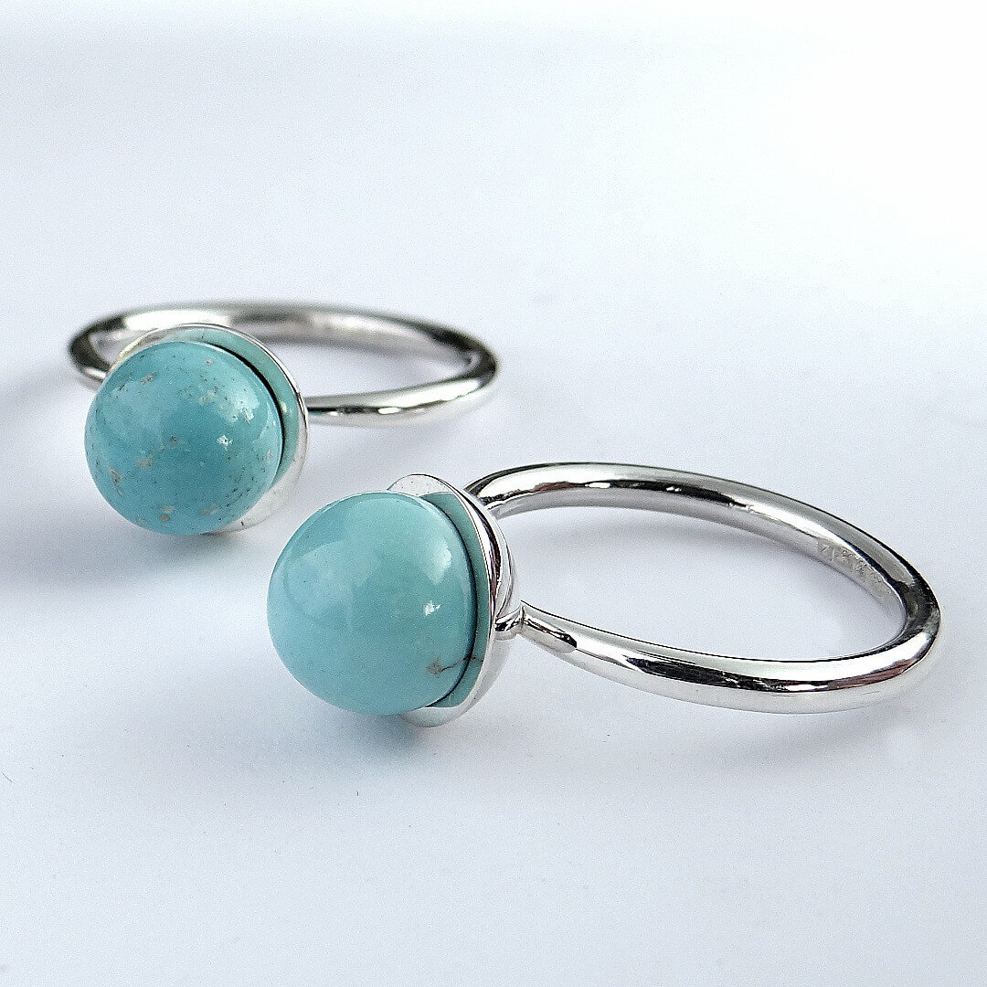 Silver turquoise cup rings