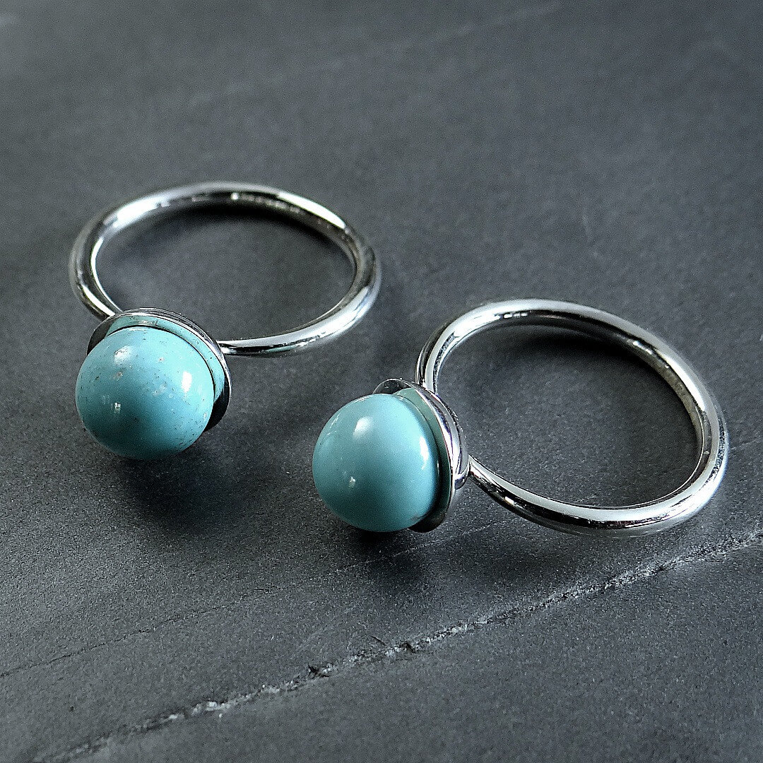 Silver turquoise cup rings